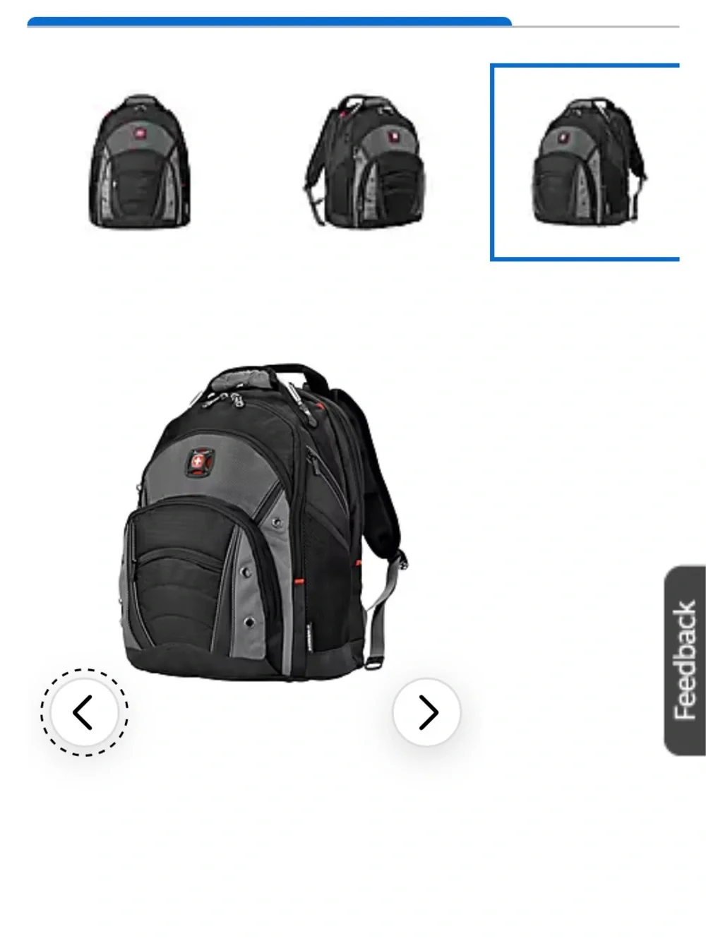 SwissGear Black and Gray Travel Laptop Backpack with Red Logo Accent